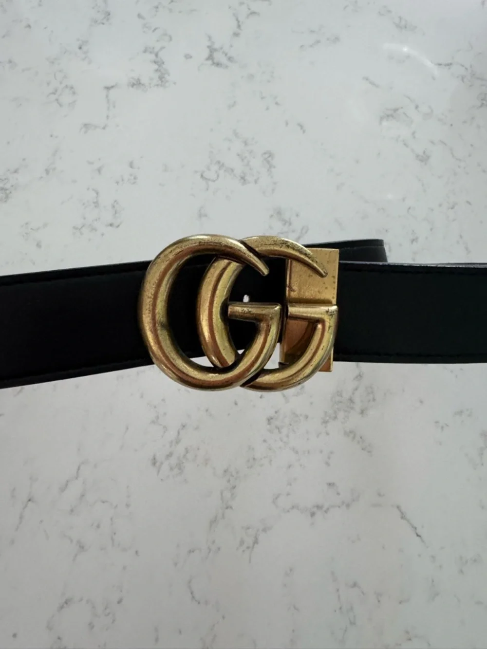 Gucci Black Leather Belt with Gold Double G Buckle